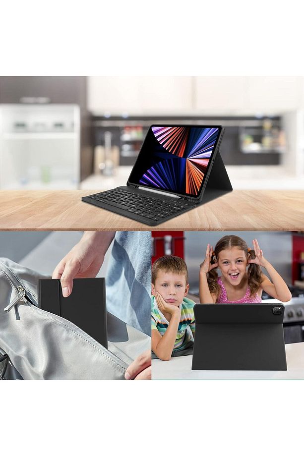 Pro 3.4.5.6. Nesil 12.9 inç Uyumlu Klavyeli Kılıf Kalem Bölmeli Bluetooth Kablosuz Klavye 2022 - 6