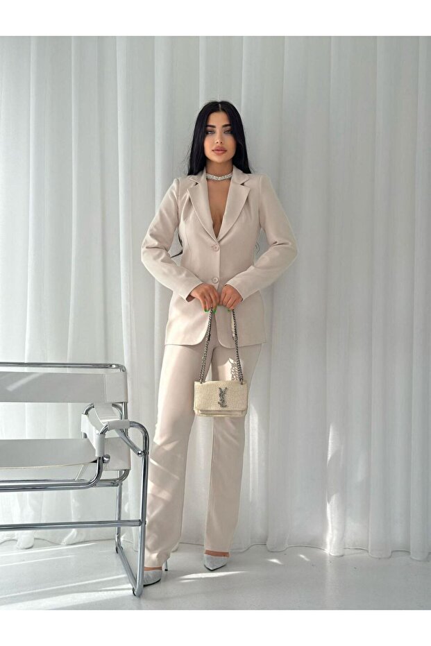 Women's Buttoned Blazer Jacket Pants Suit