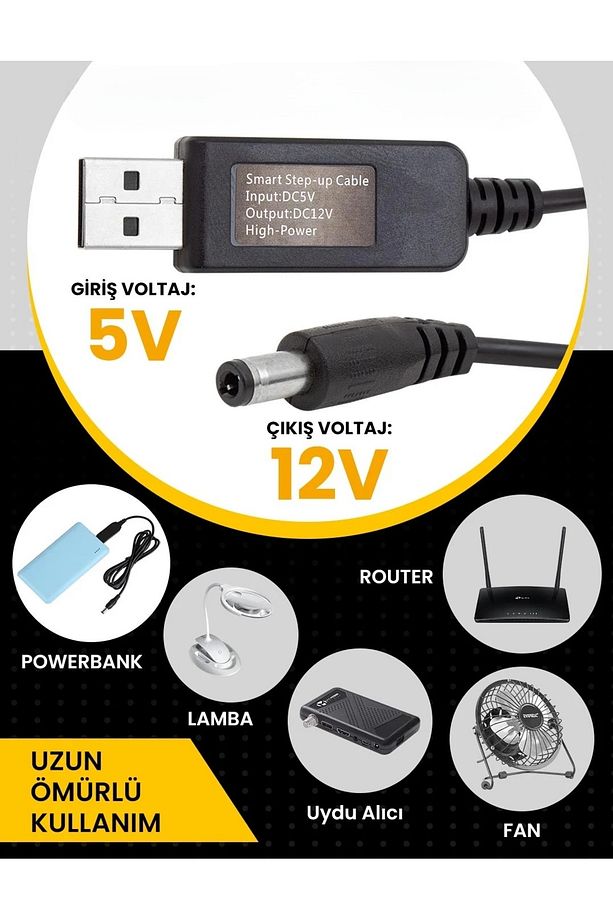 YÜKSEK KALİTELİ USB TO DC 5.5*2.5MM UÇLU 12 VOLT - 1 AMPER 5 VOLT TO 12 VOLT ÇEVİRİCİ ADAPTÖR - 1