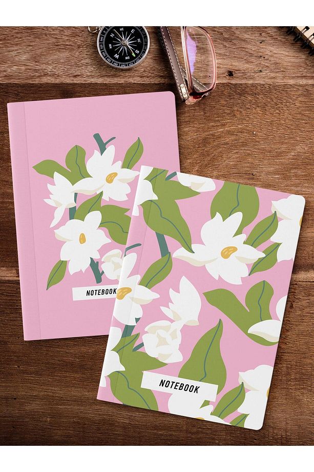 Çizgisiz Defter Seti, 2 Adet Vintage Desenli Notebook, Not Defteri, Anı Defteri, 64 Sayfa Orta Boy - 2