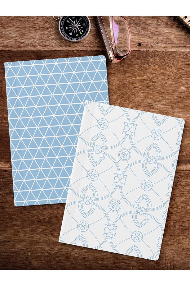 Çizgisiz Defter Seti, 2 Adet Geometrik Desenli Notebook, Not Defteri, Anı Defteri, 64 Sayfa Orta Boy - 2