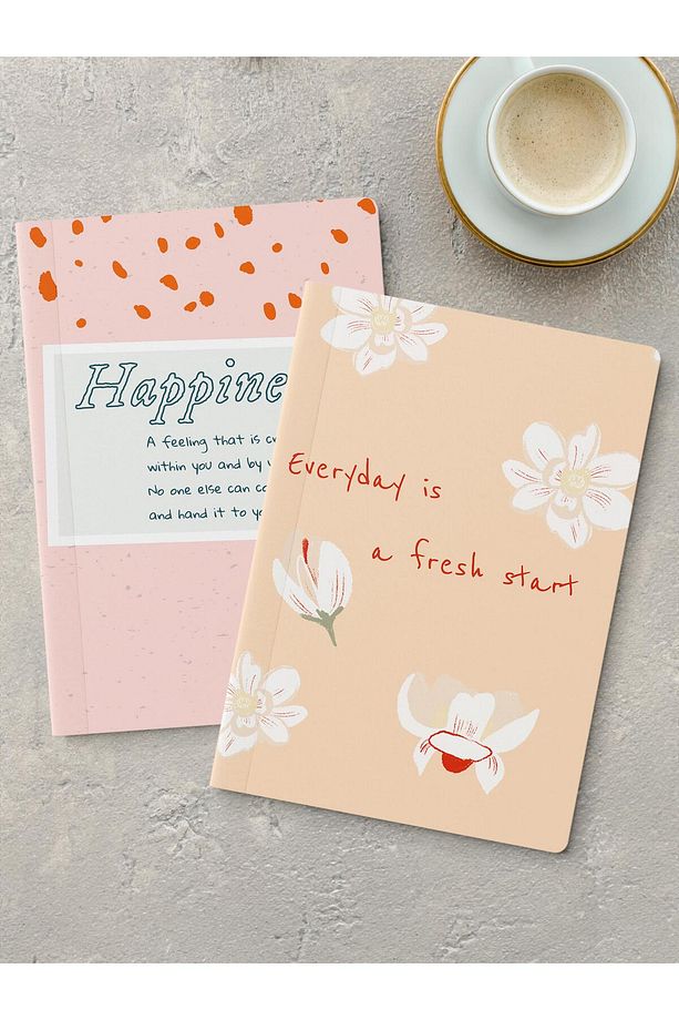 Çizgisiz Defter Seti, 2 Adet Motivasyon Desenli Notebook, Not Defteri, Anı Defteri, 64 Sayfa - 1