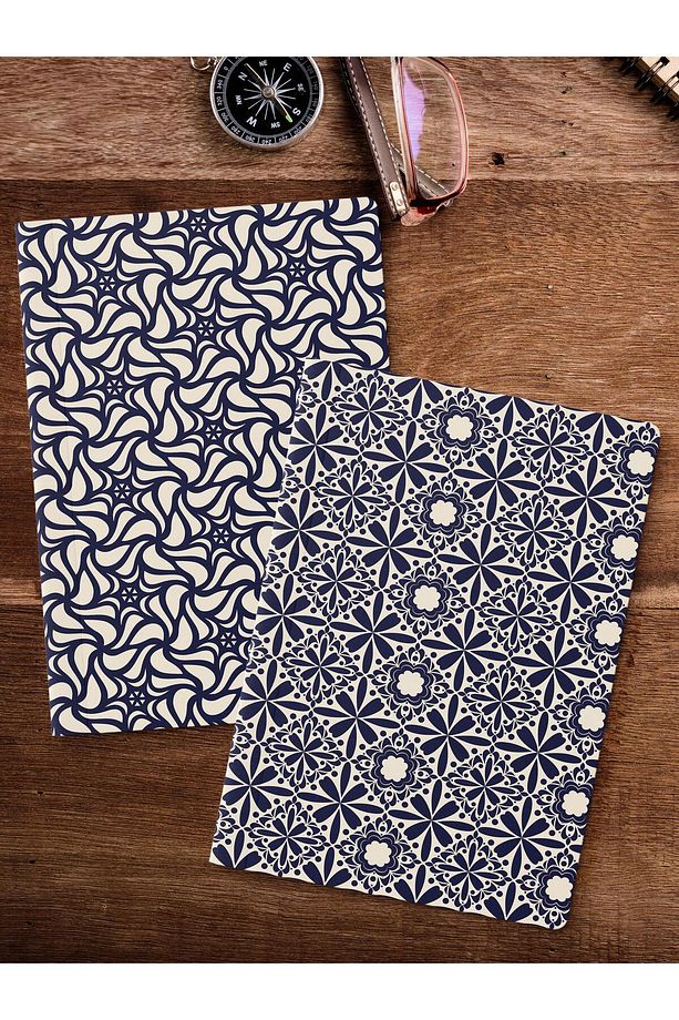 Çizgisiz Defter Seti, 2 Adet Geometrik Desenli Notebook, Not Defteri, Anı Defteri, 64 Sayfa Orta Boy - 2
