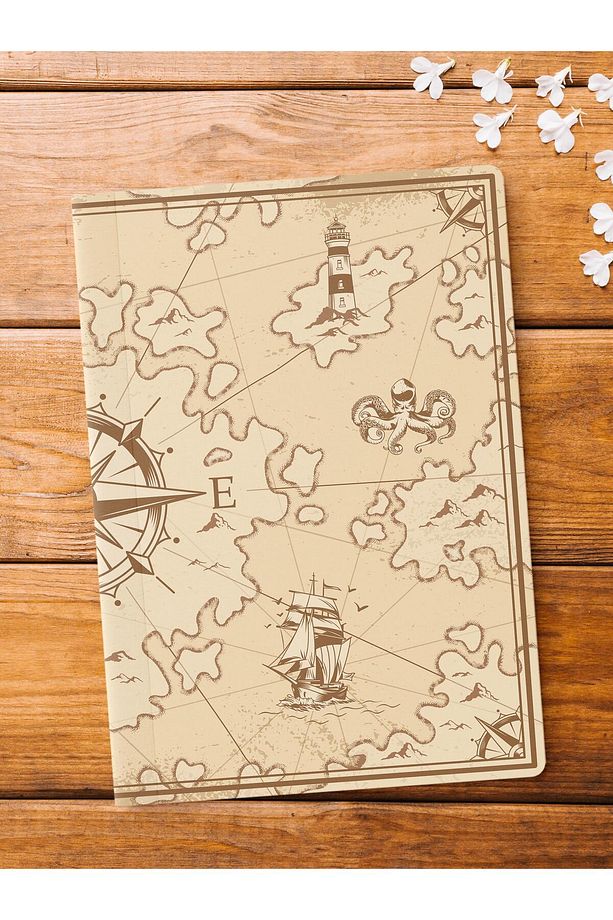 Çizgisiz Defter, Vintage Pusula Temalı Notebook, Not Defteri, Akıl ve Anı Defteri, 64 Sayfa, 14*21cm - 1