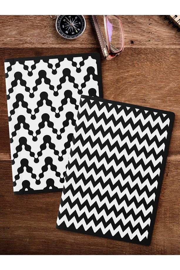 Çizgisiz Defter Seti, 2 Adet Geometrik Desenli Notebook, Not Defteri, Anı Defteri, 64 Sayfa Orta Boy - 2
