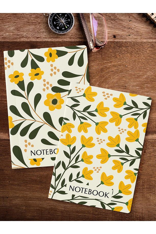 Çizgisiz Defter Seti, 2 Adet Vintage Desenli Notebook, Not Defteri, Anı Defteri, 64 Sayfa Orta Boy - 2