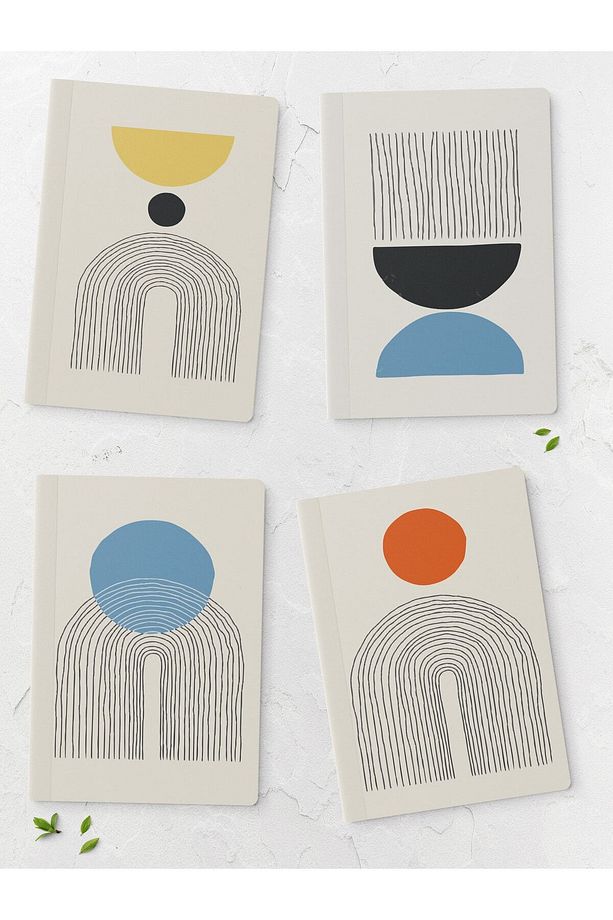 Geometrik Çizgisiz Defter Seti - 4 Adet - 14cm*20cm - 64 Sayfa - 1