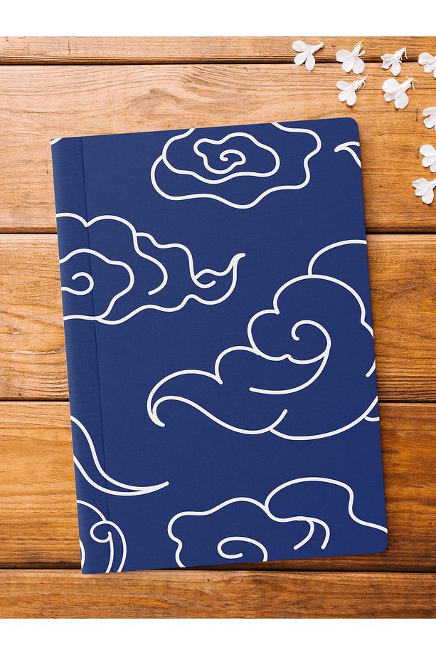 Çizgisiz Defter, Mavi ve Desenli Notebook, Not Defteri, Akıl ve Anı Defteri, 64 Sayfa, 14*21cm - 1