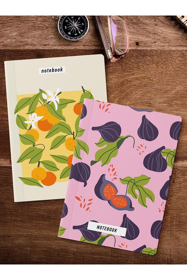 Çizgisiz Defter Seti, 2 Adet Vintage Desenli Notebook, Not Defteri, Anı Defteri, 64 Sayfa Orta Boy - 2