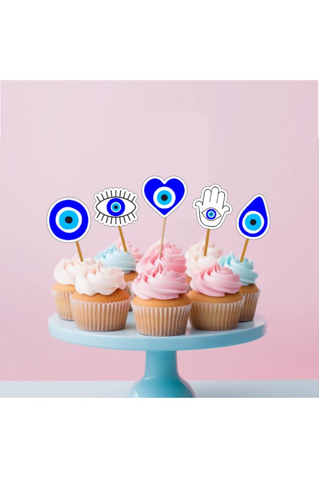 15 Pieces Evil Eye Beaded Fatma Mother Hand Cake Toothpick Cake Decoration Cupcake Engagement Promise Cocktail Bride To Be
