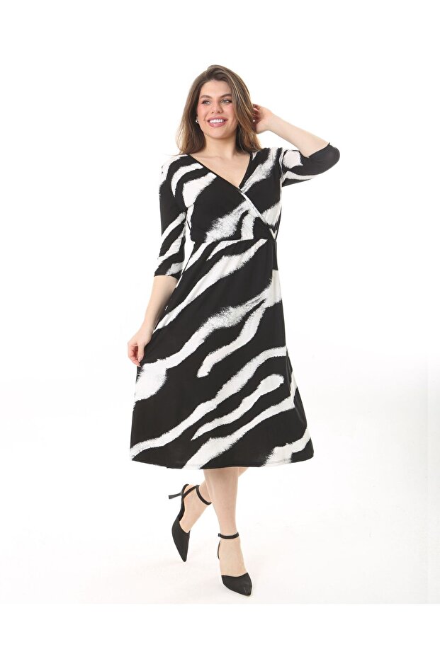 Women's Plus Size Double-breasted Collar Stretchy Dress 24090