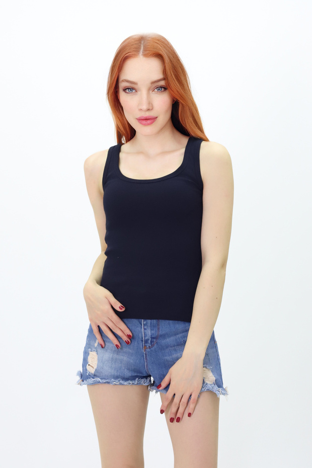 Kadın Fitilli Görünümlü Kalın Askılı Basic Beyaz Atlet pamuklu - 4