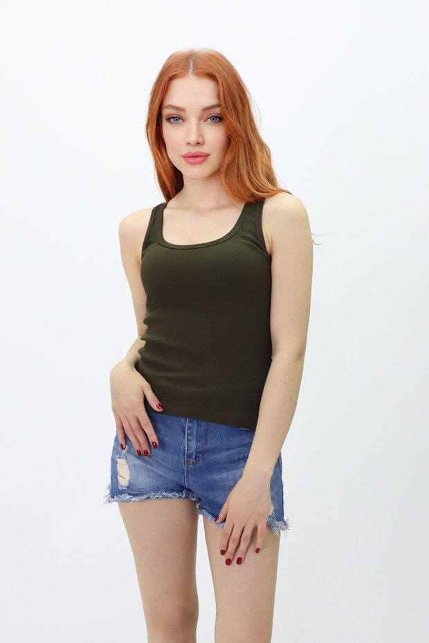 Kadın Fitilli Görünümlü Kalın Askılı Basic Beyaz Atlet pamuklu - 2