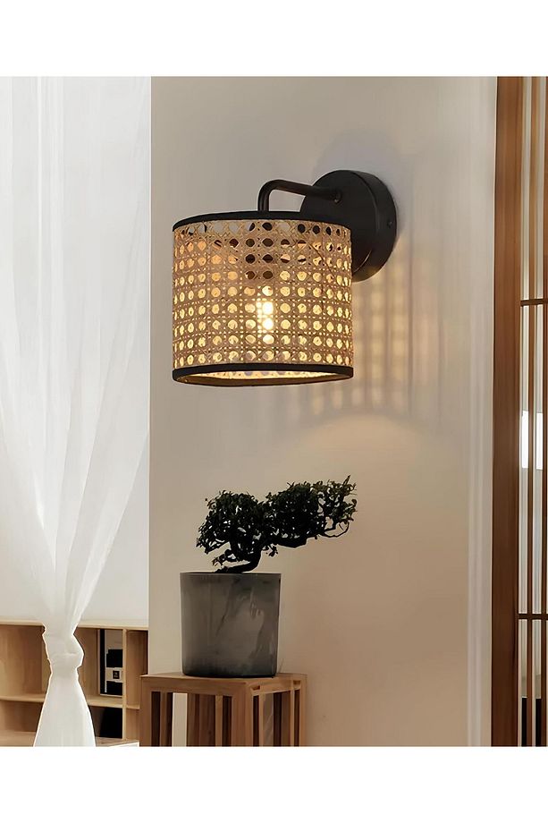 Modern Rattan Hasır Hazeran Aplik Kablolu Elektrikle Çalışır Duvar Apliği - 1
