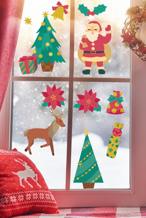 New Year Sticker Set, New Year Christmas Ornament, Christmas Decoration, Door, Wall And Glass Decoration Sticker