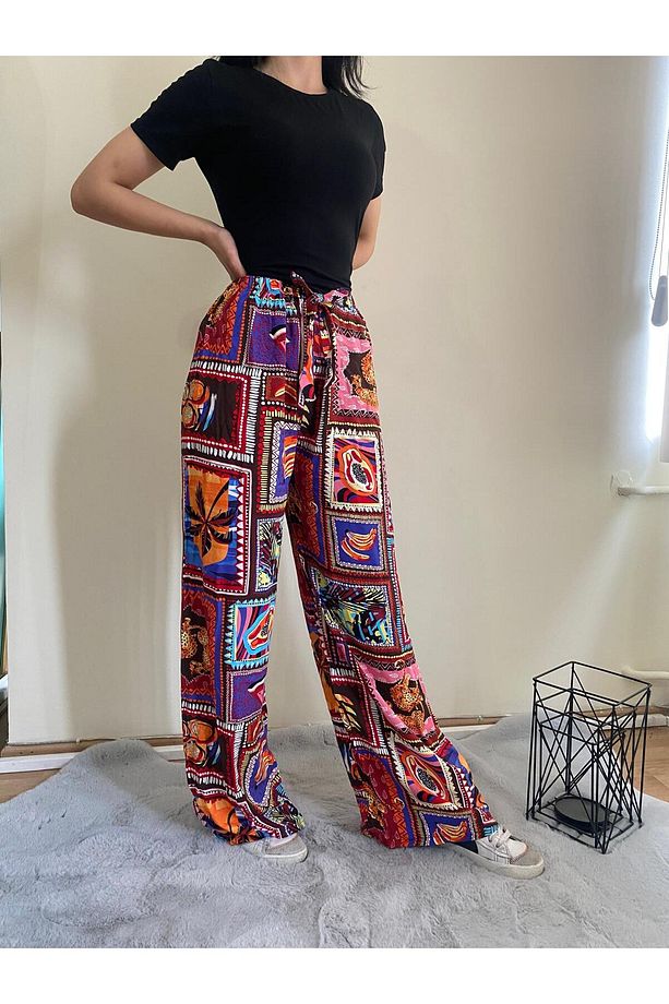 BELİ LASTİKLİ BOL PAÇA KENDİNDEN KEMERLİ PENYE PANTOLON - 5