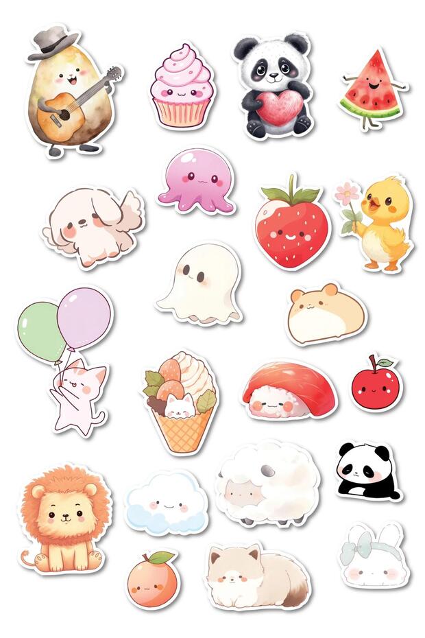 Kawaii Sticker Set, Large Size, 21 Pieces Waterproof, Sticker Set, Laptop, Phone, Suitcase Compatible
