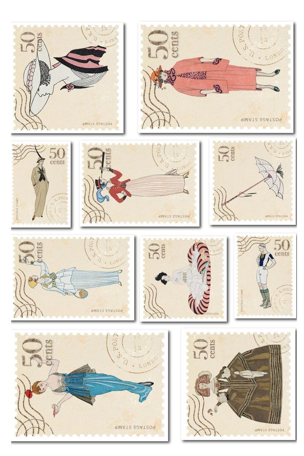 Vintage Stamps Label Set, 12 Pieces Waterproof, Retro Sticker, Journal, Memopad, Daily Compatible
