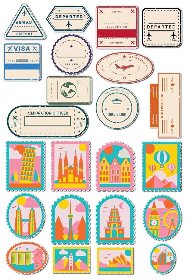 Travel Themed Sticker Set - 16 Piece Sticker Set - Phone, Tablet, Notebook Laptop Compatible Sticker