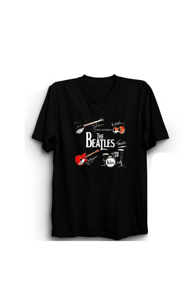 The Beatles with Instruments, Signs, Rock Metal Music Printed 100% Cotton T-shirt
