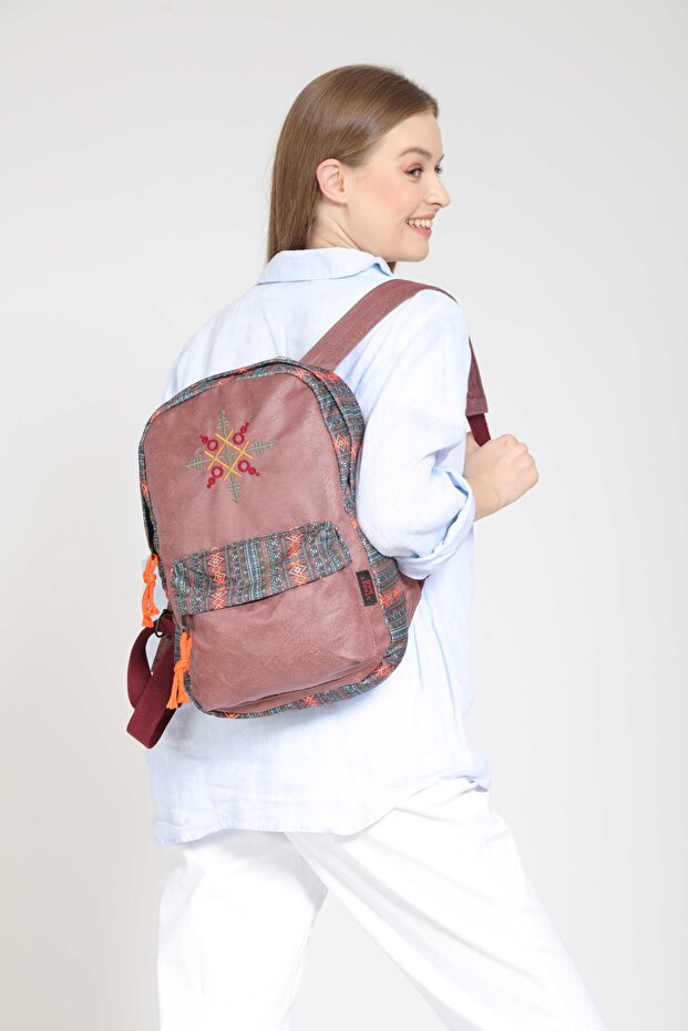 Nubi Ethnic Authentic Bohemian Embroidered Patterned Backpack Daily Travel Use