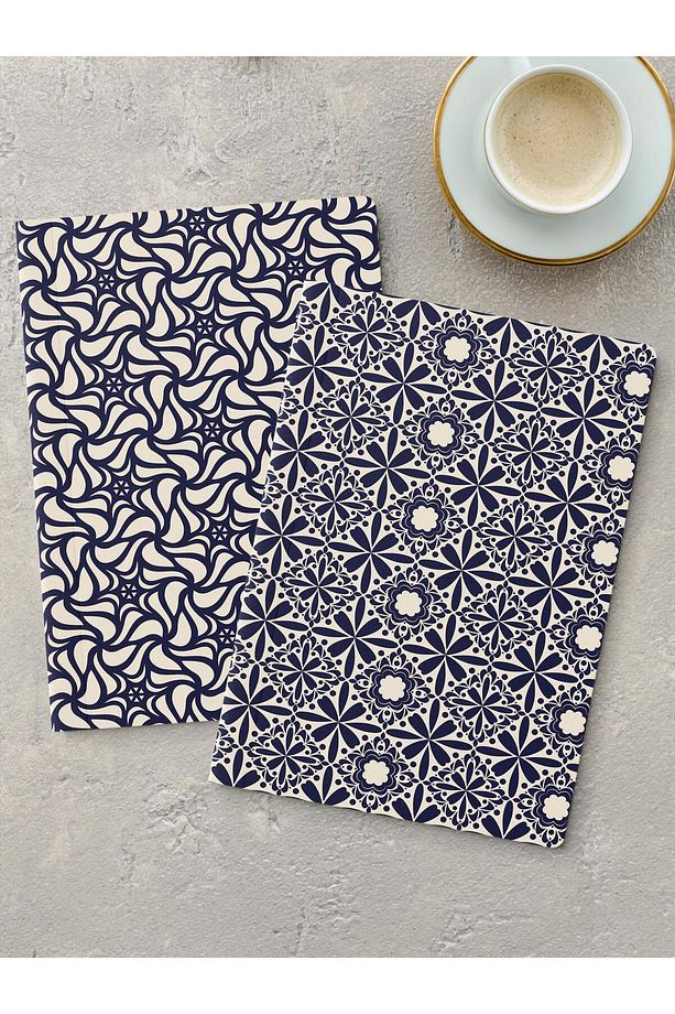 Çizgisiz Defter Seti, 2 Adet Geometrik Desenli Notebook, Not Defteri, Anı Defteri, 64 Sayfa Orta Boy - 1