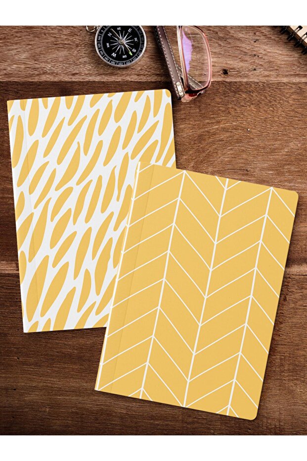 Unlined Notebook Set, 2 Pieces Geometric Patterned Notebook, Notepad, Memory Book, 64 Pages Medium Size - 2