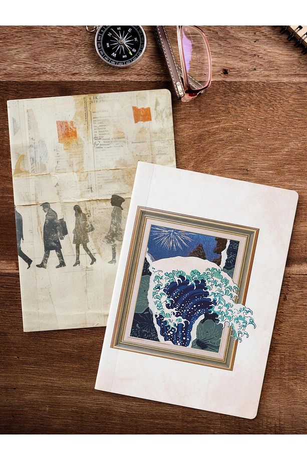 Çizgisiz Defter Seti, 2 Adet Boho Temalı Notebook, Not Defteri, Anı Defteri, 64 Sayfa Orta Boy - 2