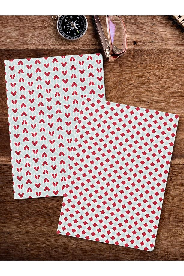 Çizgisiz Defter Seti, 2 Adet Geometrik Desenli Notebook, Not Defteri, Anı Defteri, 64 Sayfa Orta Boy - 2