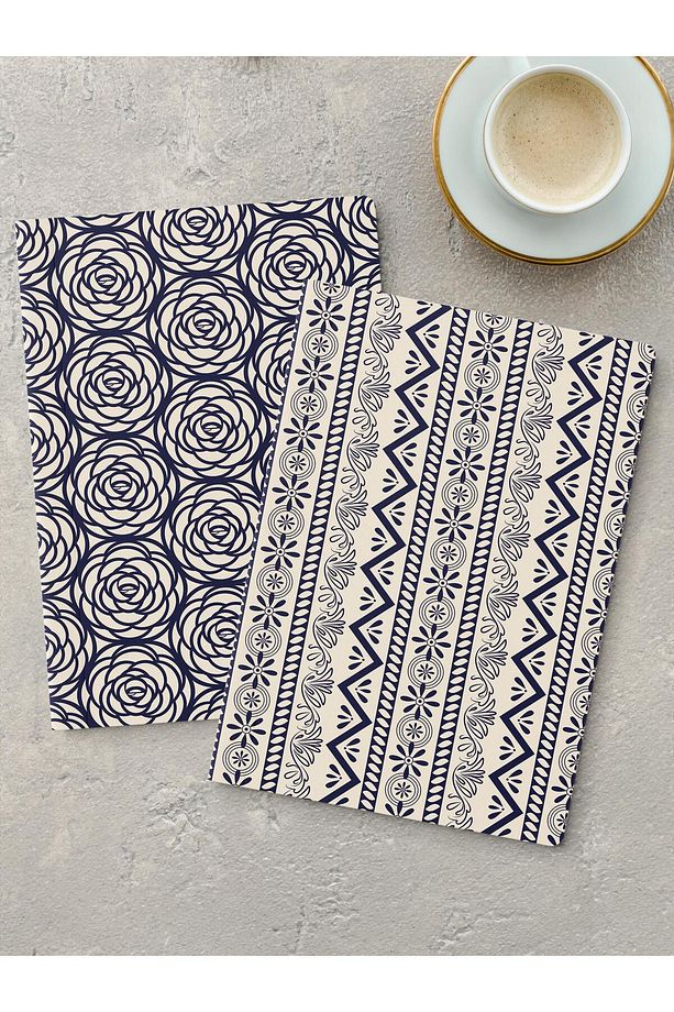 Çizgisiz Defter Seti, 2 Adet Geometrik Desenli Notebook, Not Defteri, Anı Defteri, 64 Sayfa Orta Boy - 1