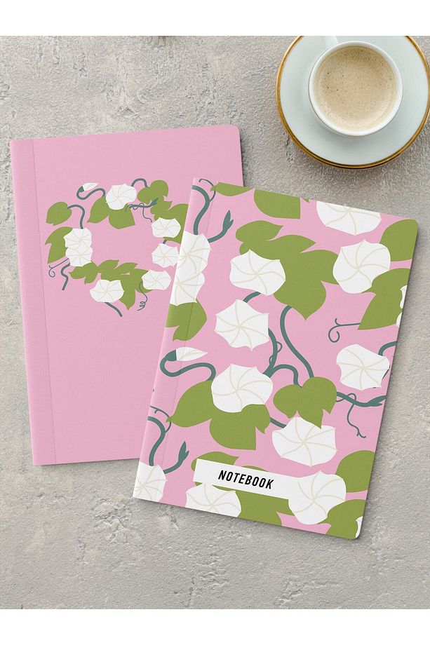 Çizgisiz Defter Seti, 2 Adet Vintage Desenli Notebook, Not Defteri, Anı Defteri, 64 Sayfa Orta Boy - 1