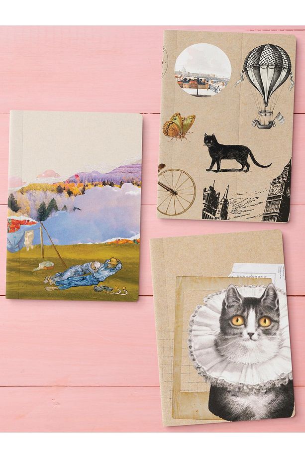 Çizgisiz Defter Seti, 3 Adet Not Defteri, Notebook Journal Seti, Anı Defteri, 64 Sayfa Orta Boy - 1