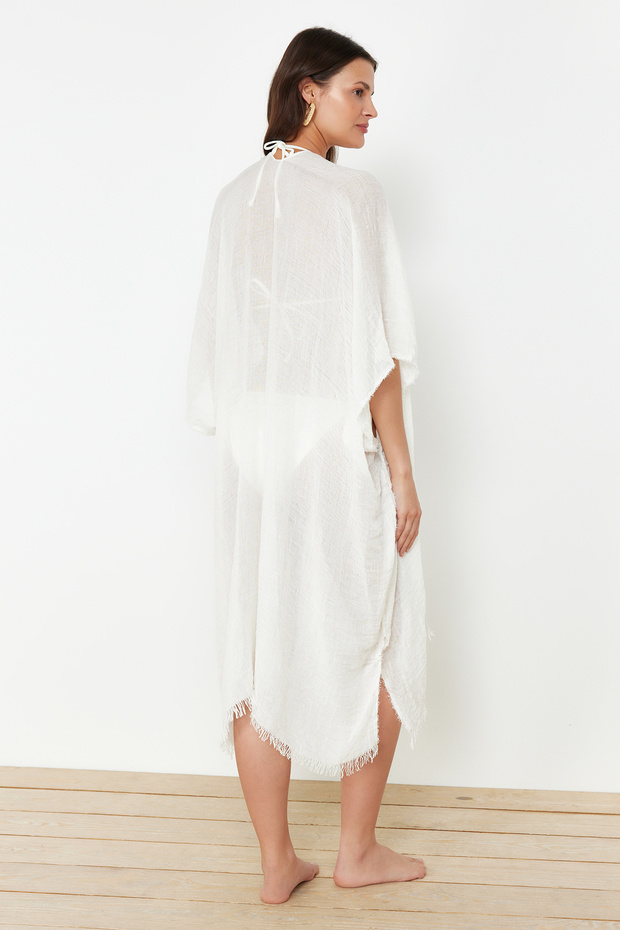 Ekru Dokuma Püskül Midi Plaj Kimono&Kaftan TBESS24KM00057 - 7