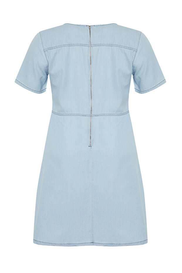Açık Mavi V Yaka Tencel Mini Denim Elbise TBBSS24AH00157 - 8