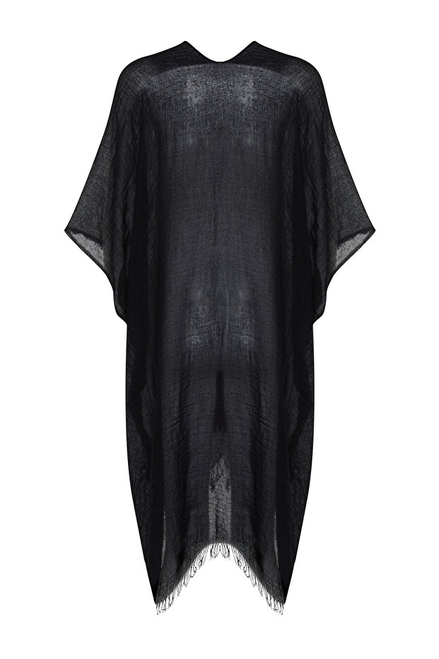 Siyah Dokuma Püskül Midi Plaj Kimono&Kaftan TBESS24KM00057 - 7