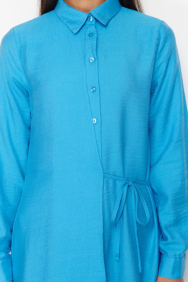 Tyrkysová košile s knoflíkem na zavazování Tctss22Eb0025 - 5