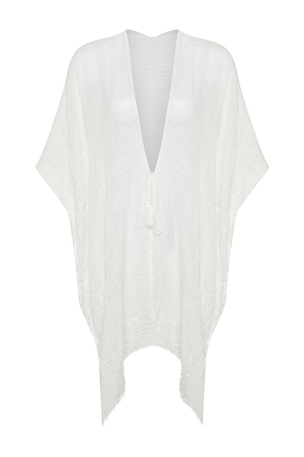 Ekru Dokuma Püskül Midi Plaj Kimono&Kaftan TBESS24KM00057 - 8