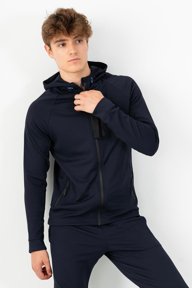 Regular Men's Hooded Light Navy Blue Tracksuit Top