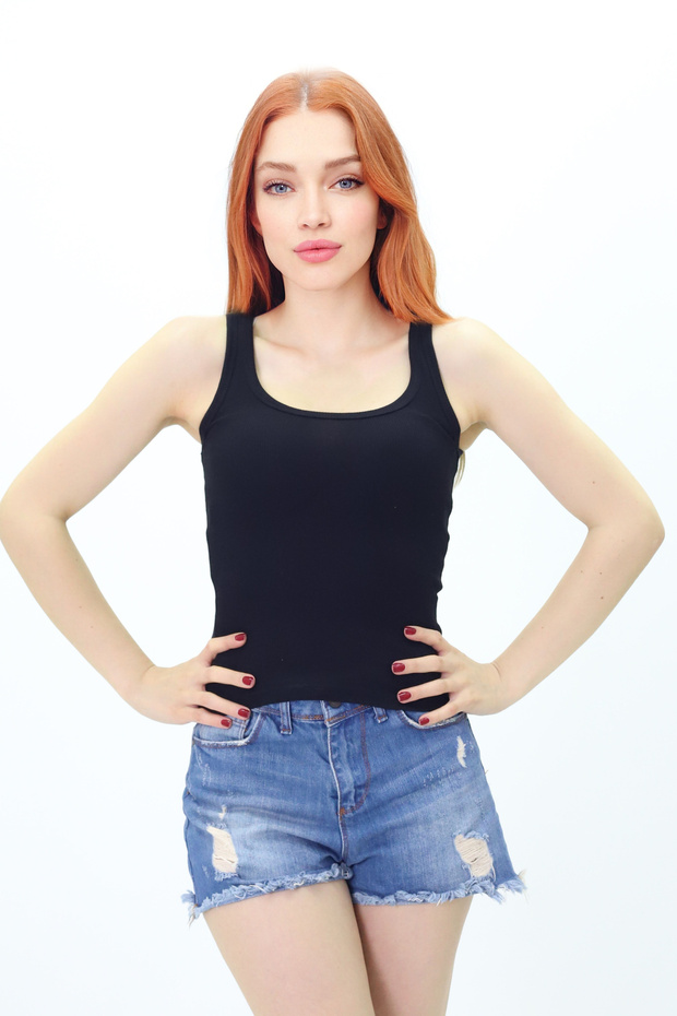 Kadın Fitilli Görünümlü Kalın Askılı Basic Beyaz Atlet pamuklu - 1