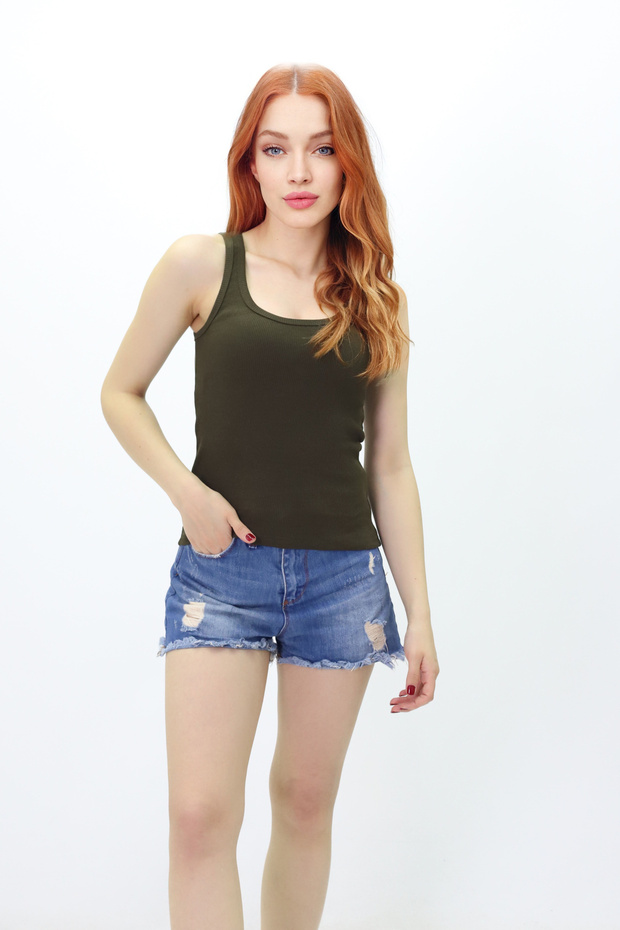 Kadın Fitilli Görünümlü Kalın Askılı Basic Beyaz Atlet pamuklu - 1