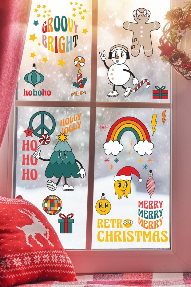 New Year Sticker Set, Aesthetic Christmas Ornament, New Year Decoration, Door, Wall and Glass Decoration Sticker