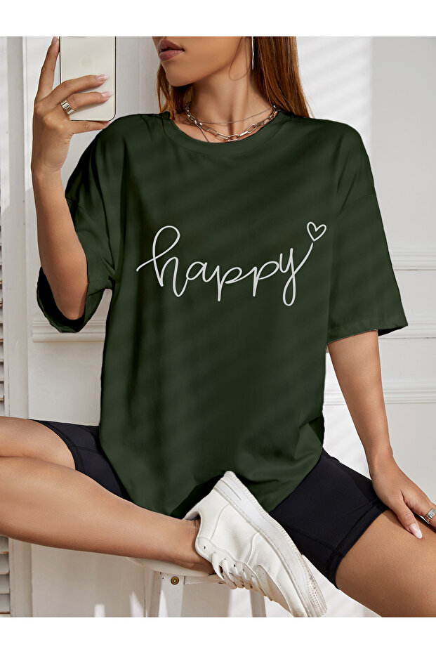 تي شيرت مطبوع عليه أرقام منزلق Happy