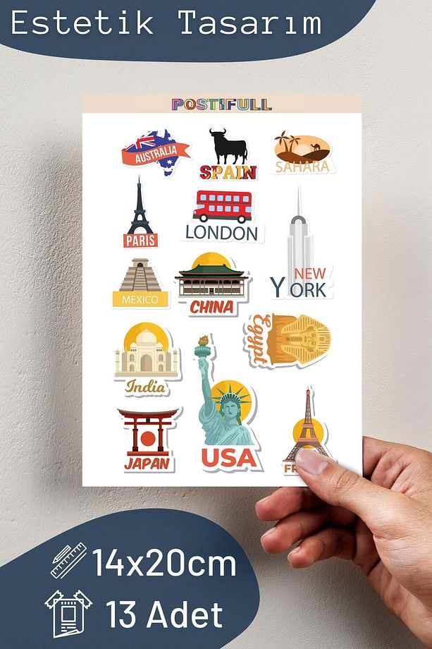 Şehirler Temalı Sticker ve Etiket Seti - Orta Boy - Su Geçirmez, Kalın Yapışkanlı Sticker Seti - 2