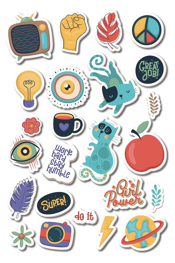 Minimal Temalı Sticker ve Etiket Seti - Orta Boy - Su Geçirmez, Kalın Yapışkanlı Sticker Seti - 1