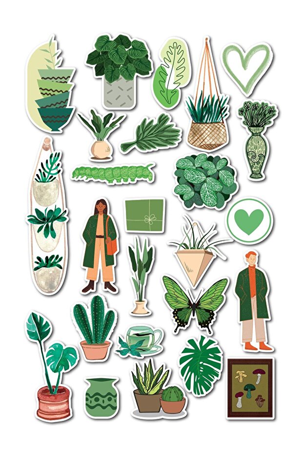 Green Themed Sticker Set - 25 Pieces Sticker Set - Phone, Tablet, Notebook Laptop Compatible Sticker