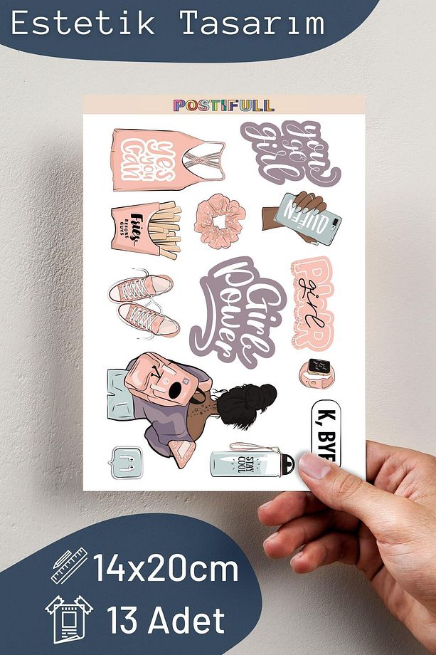 Girl Power Temalı Sticker ve Etiket Seti - Orta Boy - Su Geçirmez, Kalın Yapışkanlı Sticker Seti - 2