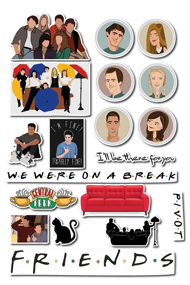 Friends Temalı Sticker ve Etiket Seti - Orta Boy - Su Geçirmez, Kalın Yapışkanlı Sticker Seti - 1