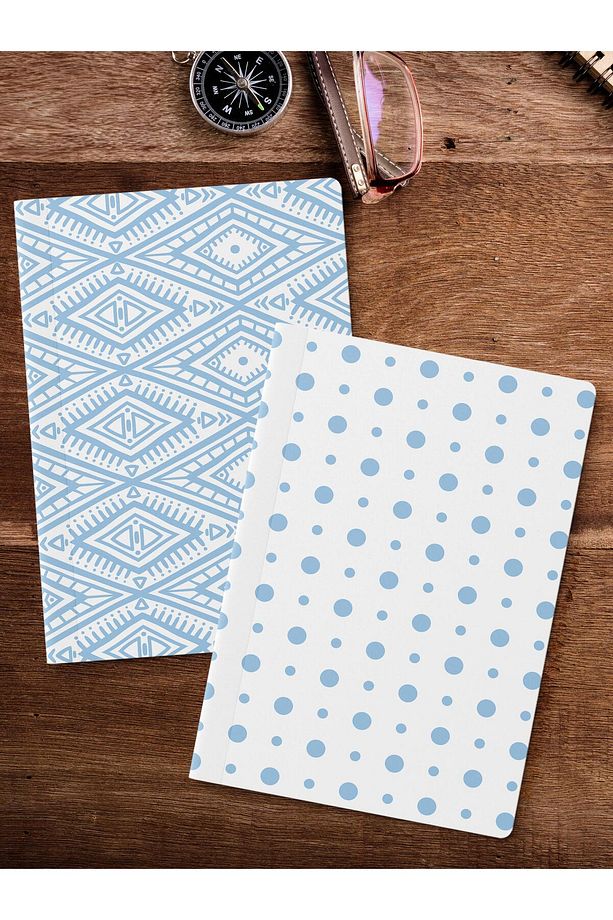Çizgisiz Defter Seti, 2 Adet Geometrik Desenli Notebook, Not Defteri, Anı Defteri, 64 Sayfa Orta Boy - 2