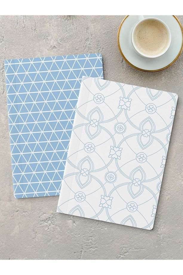 Çizgisiz Defter Seti, 2 Adet Geometrik Desenli Notebook, Not Defteri, Anı Defteri, 64 Sayfa Orta Boy - 1