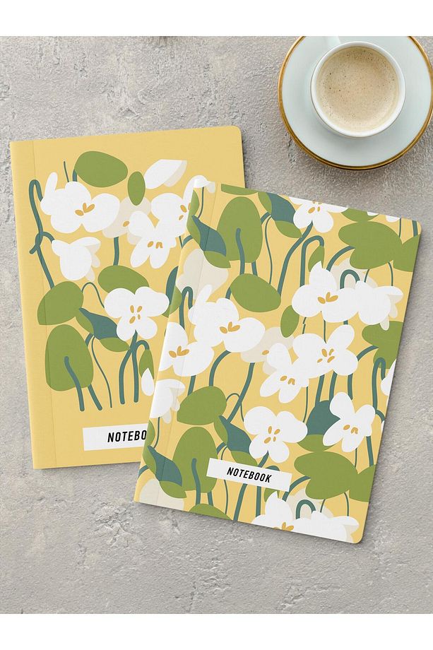 Çizgisiz Defter Seti, 2 Adet Vintage Desenli Notebook, Not Defteri, Anı Defteri, 64 Sayfa Orta Boy - 1